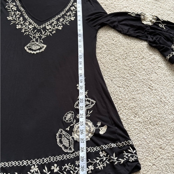 Y2K Boho Vintage Bell Long Sleeve Black Embroidered Dress Tunic Size Medium - Picture 15 of 15